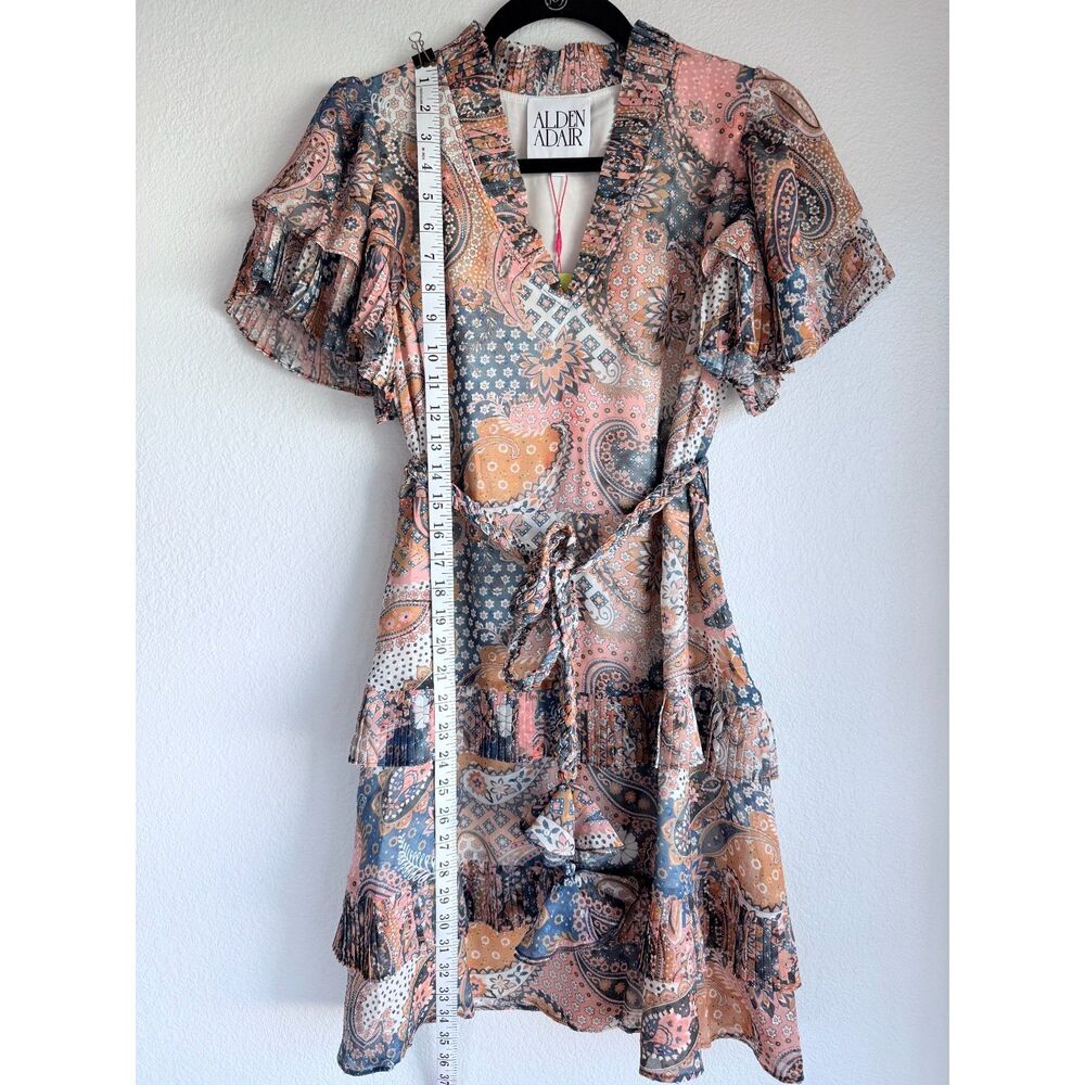 NEW Alden Adair Courtney Chiffon Mini Dress with Rope Belt in Paisley Patch Sz S - Picture 10 of 12